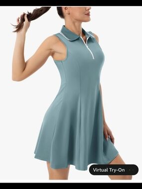 Sleeveless Polo Fit & Flare Dress - Dusty Teal